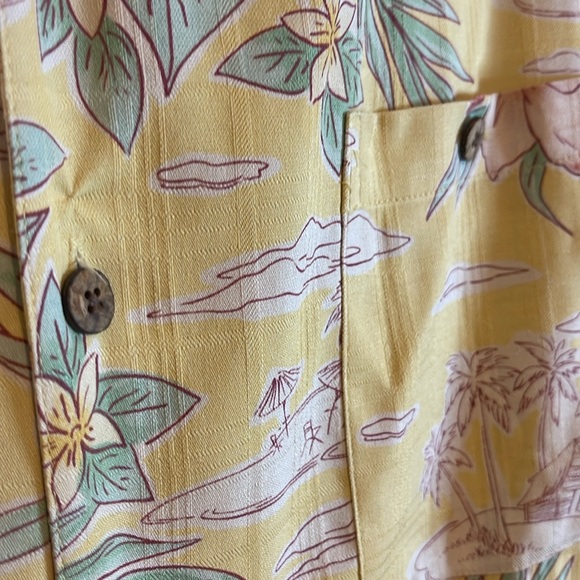 Calypso Joe Men’s 3X Yellow 100% Silk Tropical Tiki Hut Palm Tree Hawaiian Shirt - Picture 6 of 10
